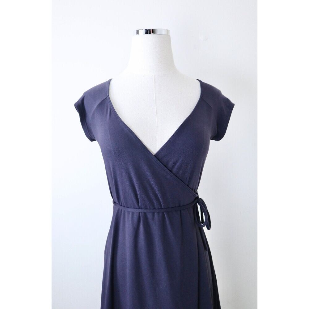 Susana Monaco Size XS Jersey Knit Wrap Dress Cap Sleeve Tie Waist V Neck Navy - Picture 2 of 11